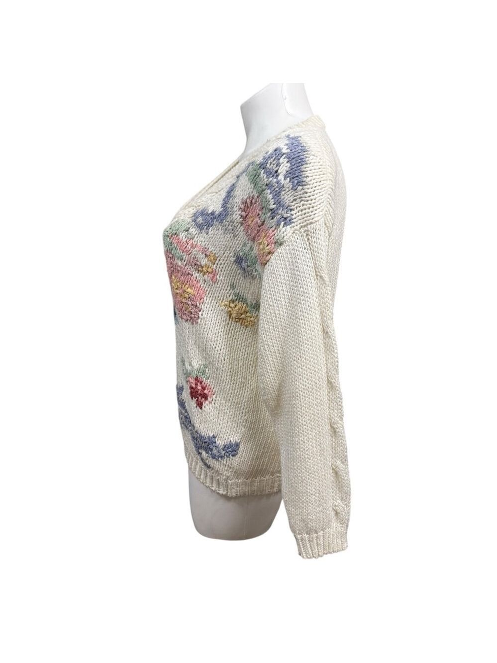 Vintage Needles & Yarn Floral Knit Cardigan Sweater Size Medium - Picture 6 of 9